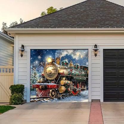 Shineful Garage Door Banner Decoration - Santa’s Sleigh on Rails The Enchanted Christmas Train Adventure