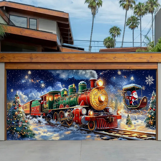Shineful Garage Door Banner Decoration - Santa’s Magical Train Ride A Festive Journey Through Winter’s Wonderland