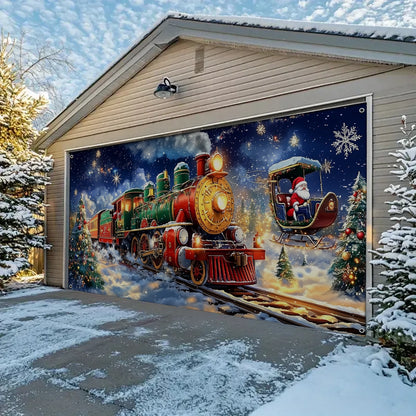 Shineful Garage Door Banner Decoration - Santa’s Magical Train Ride A Festive Journey Through Winter’s Wonderland