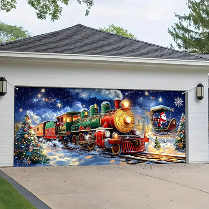 Shineful Garage Door Banner Decoration - Santa’s Magical Train Ride A Festive Journey Through Winter’s Wonderland