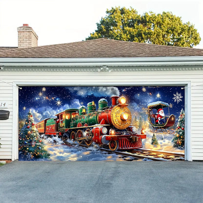Shineful Garage Door Banner Decoration - Santa’s Magical Train Ride A Festive Journey Through Winter’s Wonderland