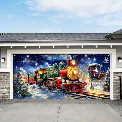 Shineful Garage Door Banner Decoration - Santa’s Magical Train Ride A Festive Journey Through Winter’s Wonderland