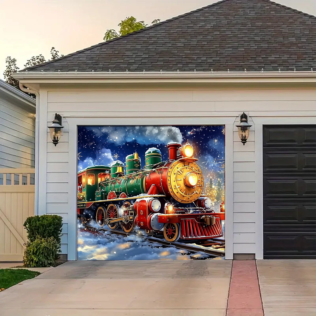 Shineful Garage Door Banner Decoration - Santa’s Magical Train Ride A Festive Journey Through Winter’s Wonderland