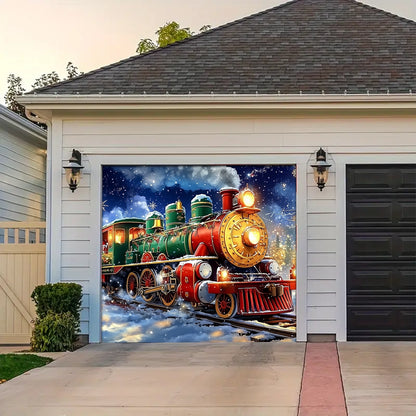 Shineful Garage Door Banner Decoration - Santa’s Magical Train Ride A Festive Journey Through Winter’s Wonderland
