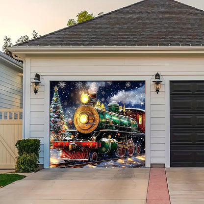 Shineful Garage Door Banner Decoration - Winter Wonderland Express A Magical Christmas Train with Santa