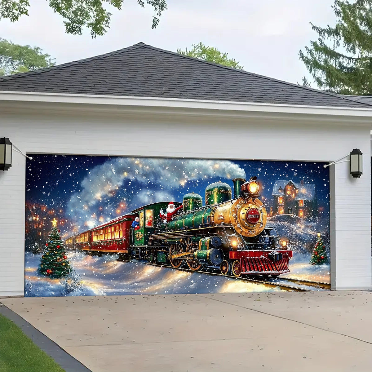 Shineful Garage Door Banner Decoration - Magical Holiday Express Santa’s Train Spreading Cheer on a Winter’s Eve