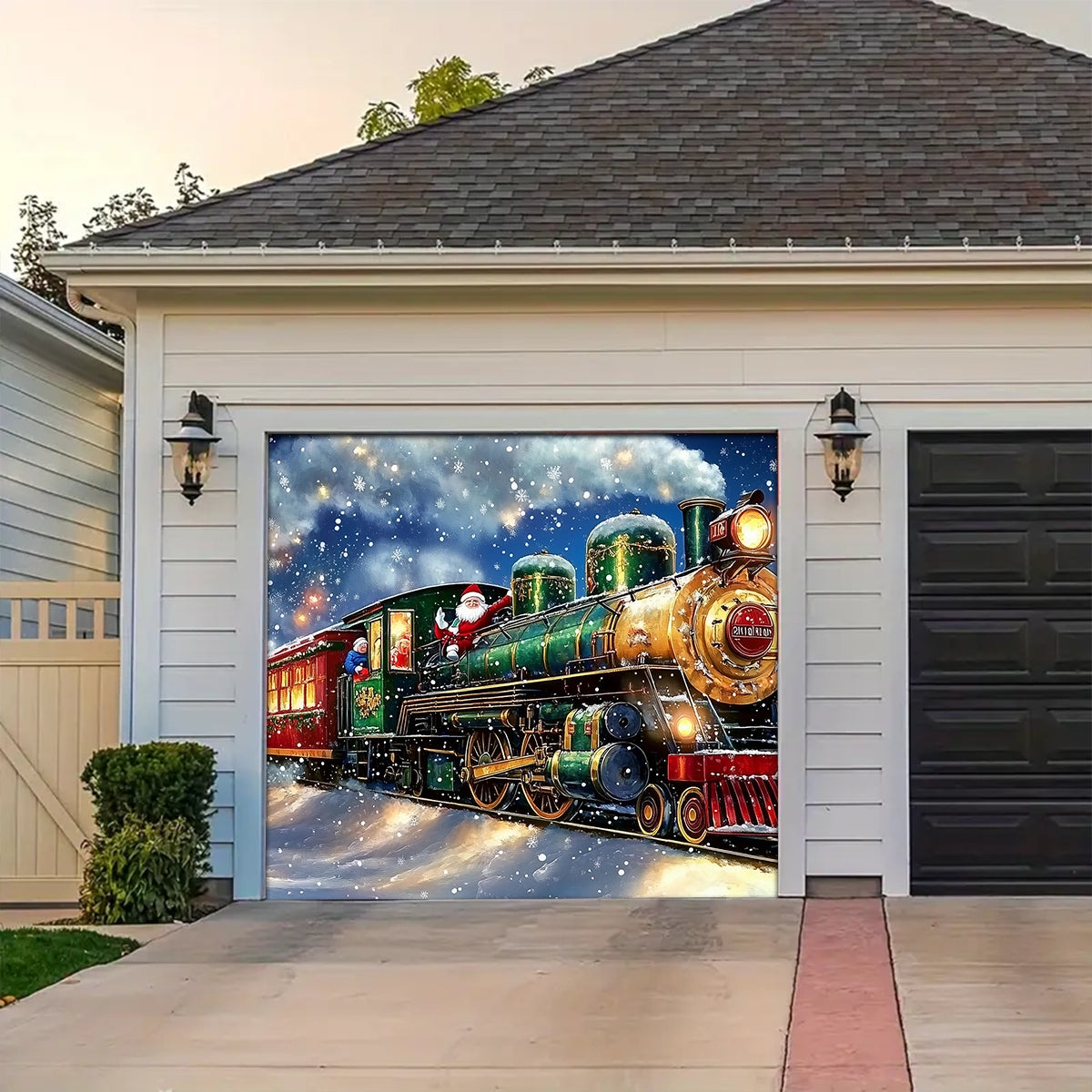 Shineful Garage Door Banner Decoration - Magical Holiday Express Santa’s Train Spreading Cheer on a Winter’s Eve