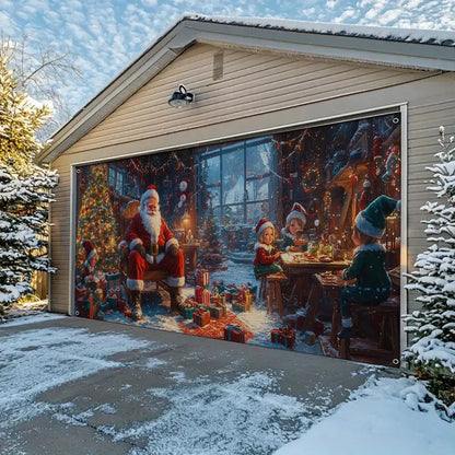 Shineful Garage Door Banner Decoration - Santa’s Workshop Magic A Cozy Christmas Scene of Joy and Gifts