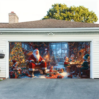 Shineful Garage Door Banner Decoration - Santa’s Workshop Magic A Cozy Christmas Scene of Joy and Gifts