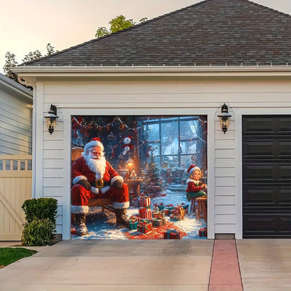 Shineful Garage Door Banner Decoration - Santa’s Workshop Magic A Cozy Christmas Scene of Joy and Gifts