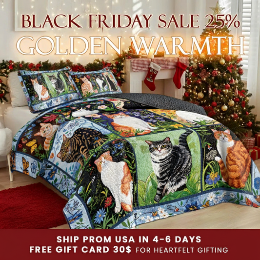 Shineful Quilt 3-Piece Set Cat Floral Felines