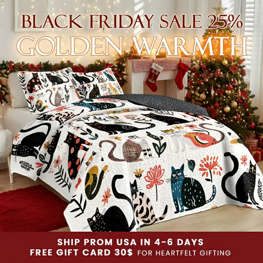 Shineful All Season Quilt 3-Piece Set Botanical Cat Bliss