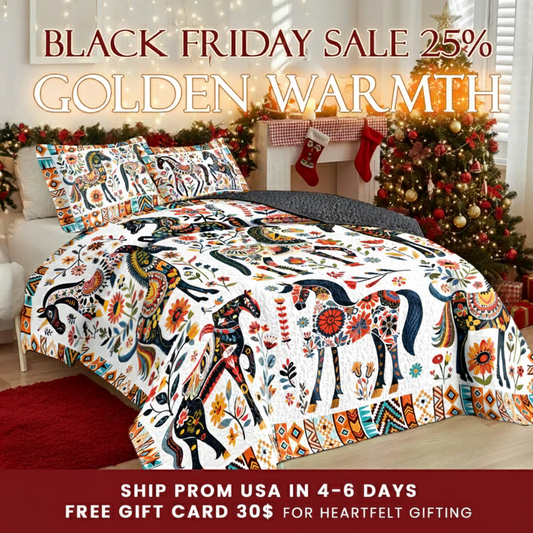 Shineful Quilt 3-Piece Set Horse Floral Pattern