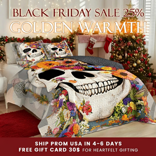Shineful Quilt 3-Piece Set Skull Blossom