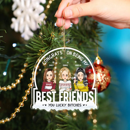 Shineful Christmas Congrats On Being My Besties Cartoon Drinking Personalized Ornament