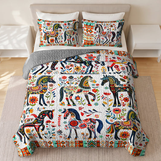 Shineful Quilt 3-Piece Set Horse Floral Pattern