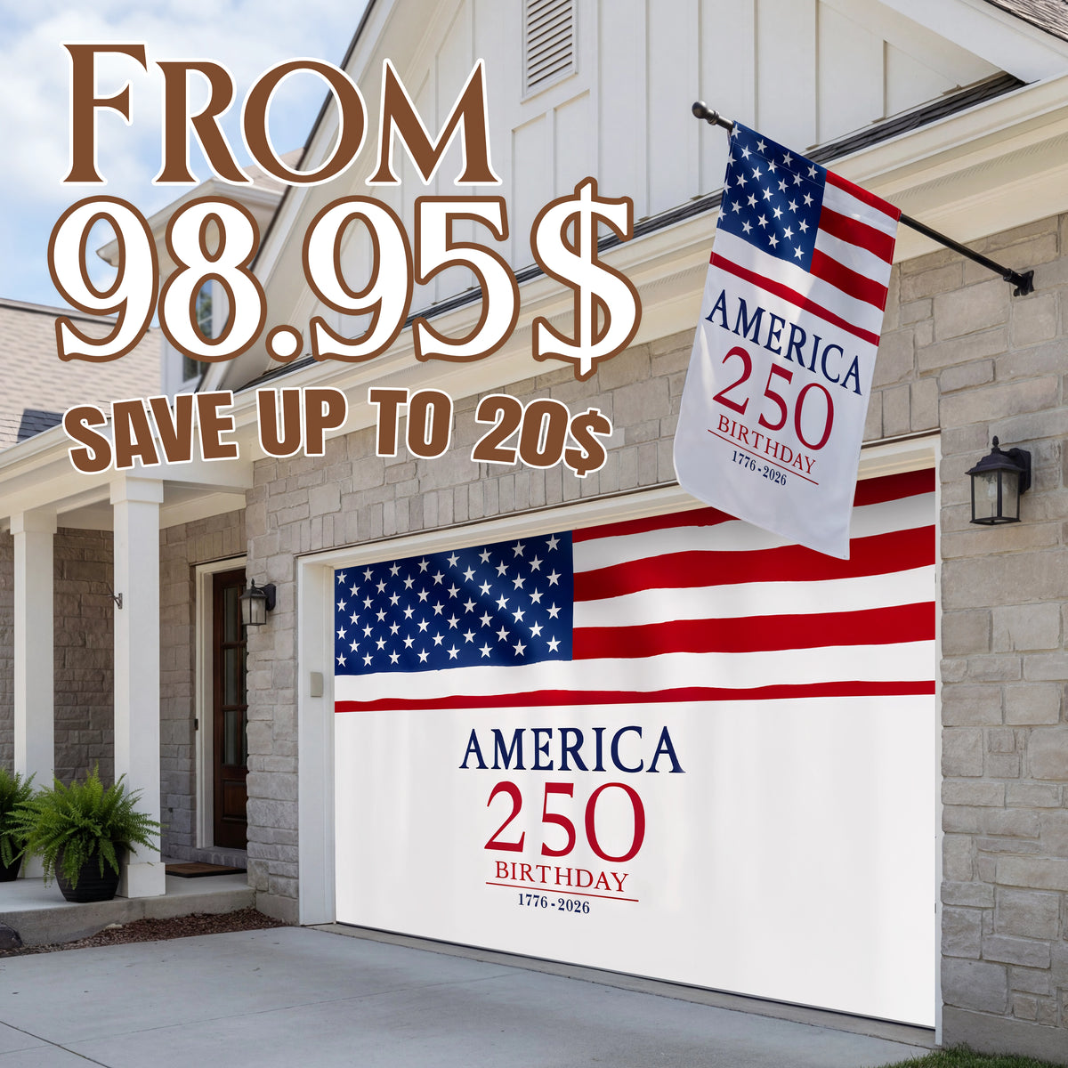 Shineful Bundle Garage and House Flag - America 250th Anniversary