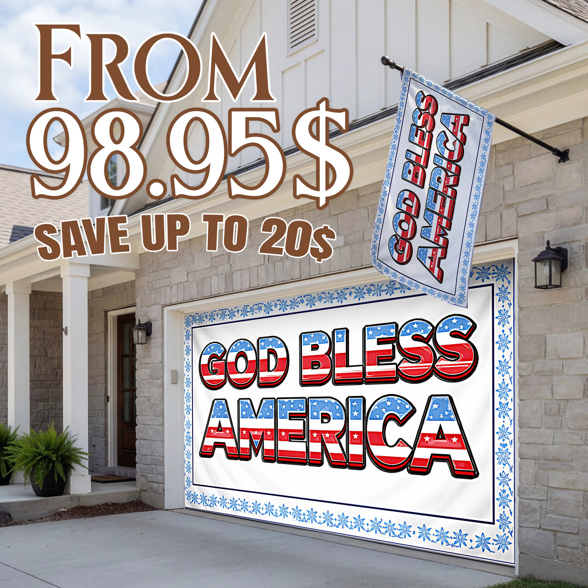 Shineful Bundle Garage and House Flag - God Bless America