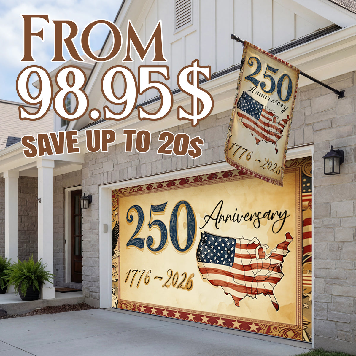 Shineful Bundle Garage and House Flag - 250 Years of American Heritage