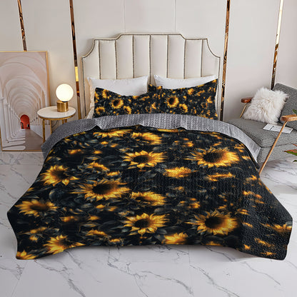 Shineful All Season Quilt 3-Piece Set Midnight Sunflower Glow