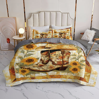 Shineful All Season Quilt 3-Piece Set Sunflower Cowboy Boot
