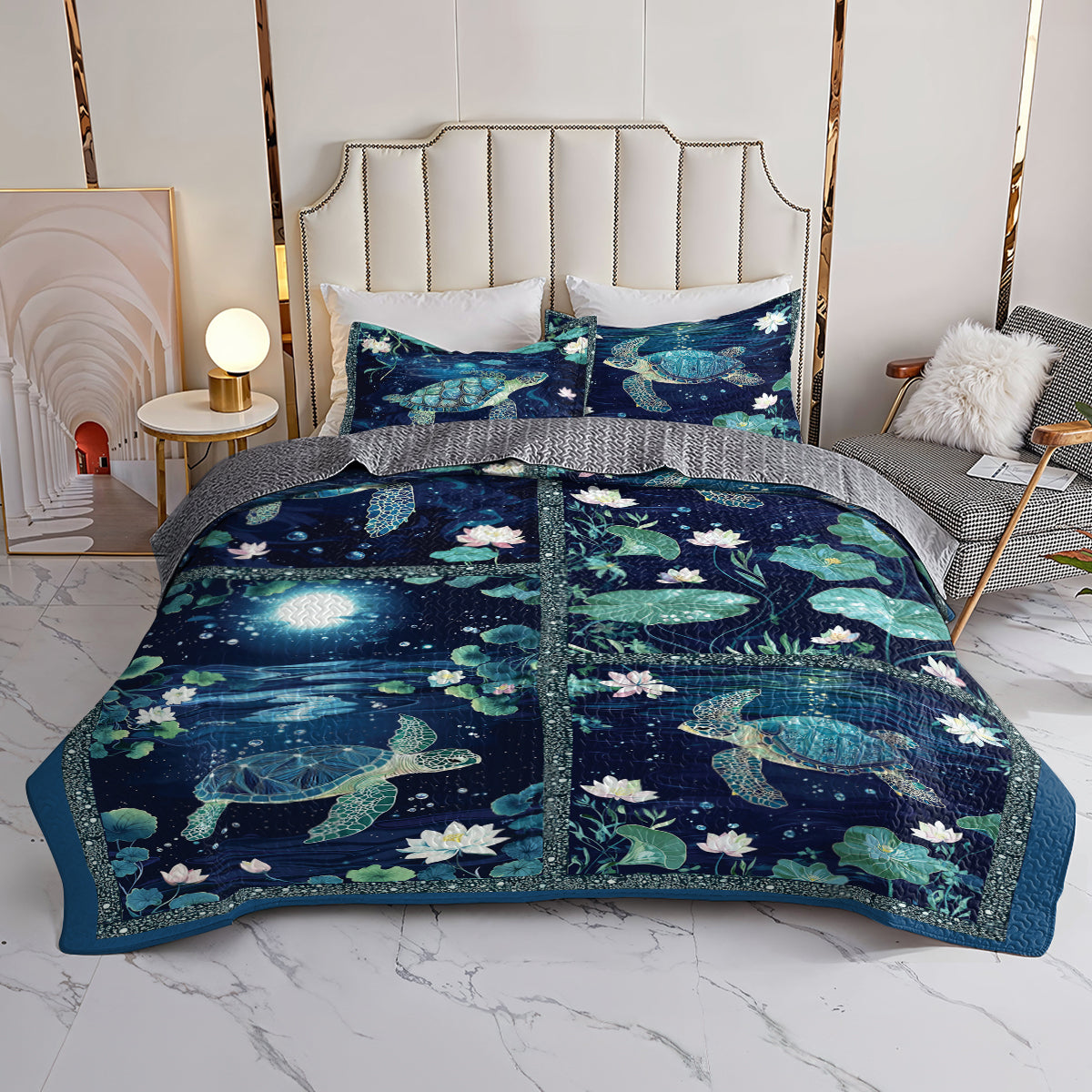Shineful All Season Quilt 3-Piece Set Night Ocean Turtle