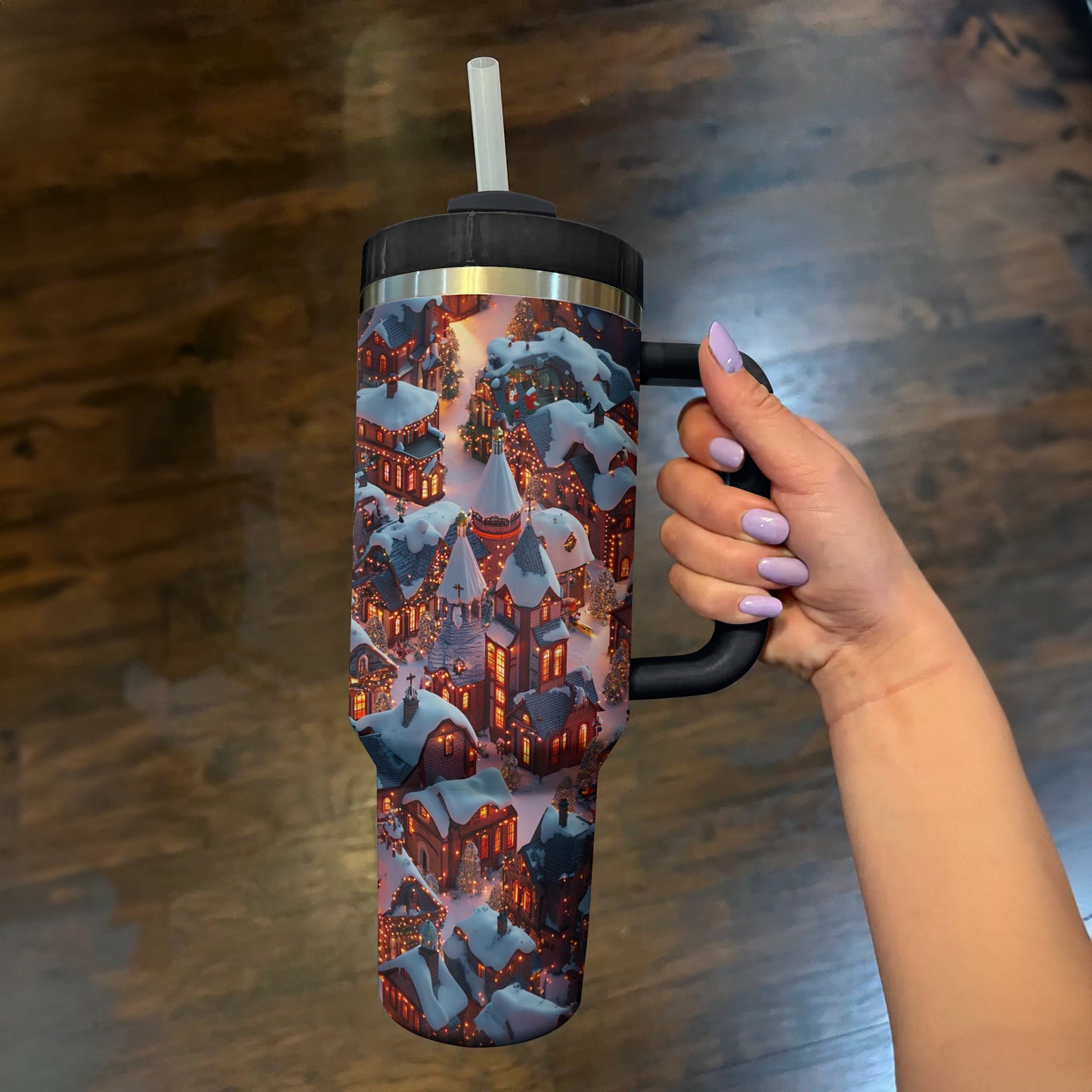 Shineful Tumbler Cozy Christmas Village Night