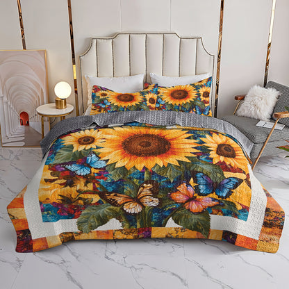 Shineful All Season Quilt 3-Piece Set Vibrant Sunflower & Butterfly