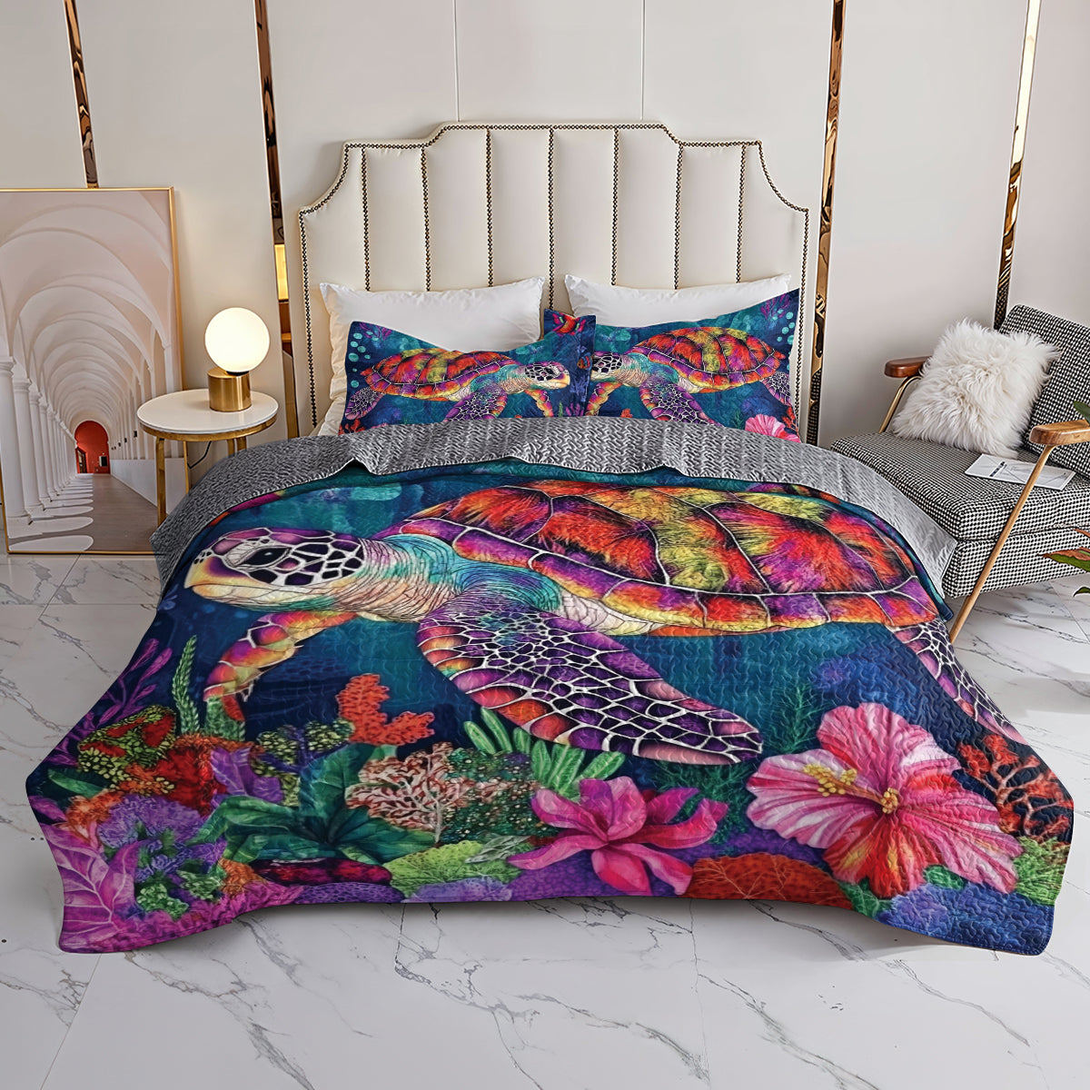 Shineful All Season Quilt 3-Piece Set Vibrant Sea Turtle Paradise
