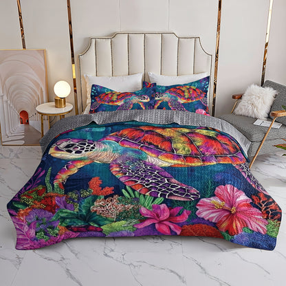 Shineful All Season Quilt 3-Piece Set Vibrant Sea Turtle Paradise
