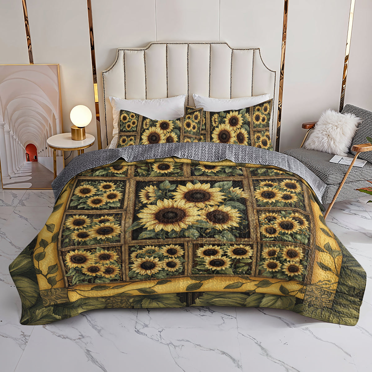 Shineful All Season Quilt 3-Piece Set Golden Sunflower Bliss