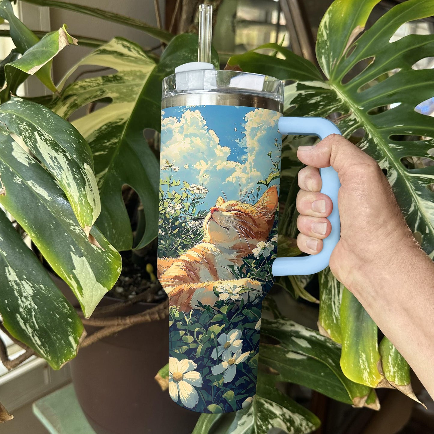 Shineful Tumbler Blissful Cat in the Meadow