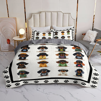 Shineful All Season Quilt 3-Piece Set Cool Dachshund Paw