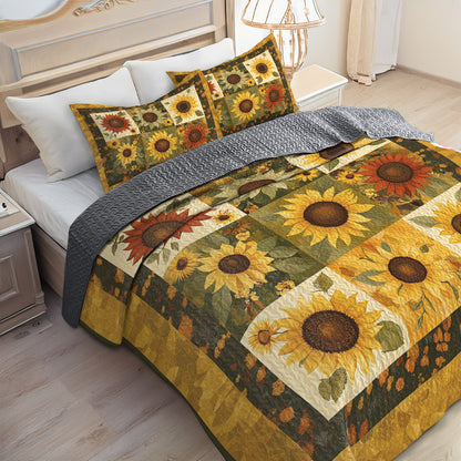 Shineful All Season Quilt 3-Piece Set Golden Sunflower Patchwork