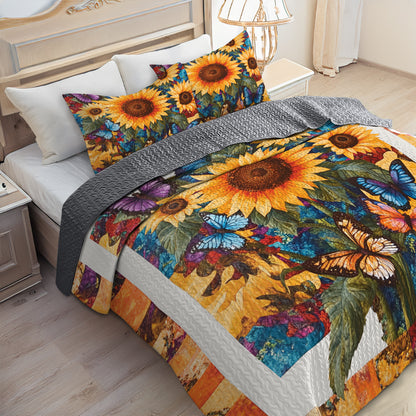 Shineful All Season Quilt 3-Piece Set Vibrant Sunflower & Butterfly