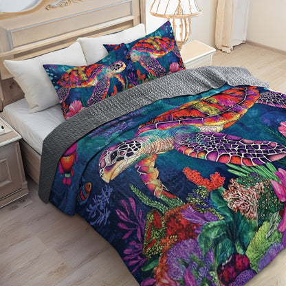 Shineful All Season Quilt 3-Piece Set Vibrant Sea Turtle Paradise