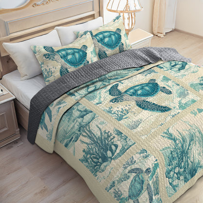 Shineful All Season Quilt 3-Piece Set Ocean Serenity Turtle