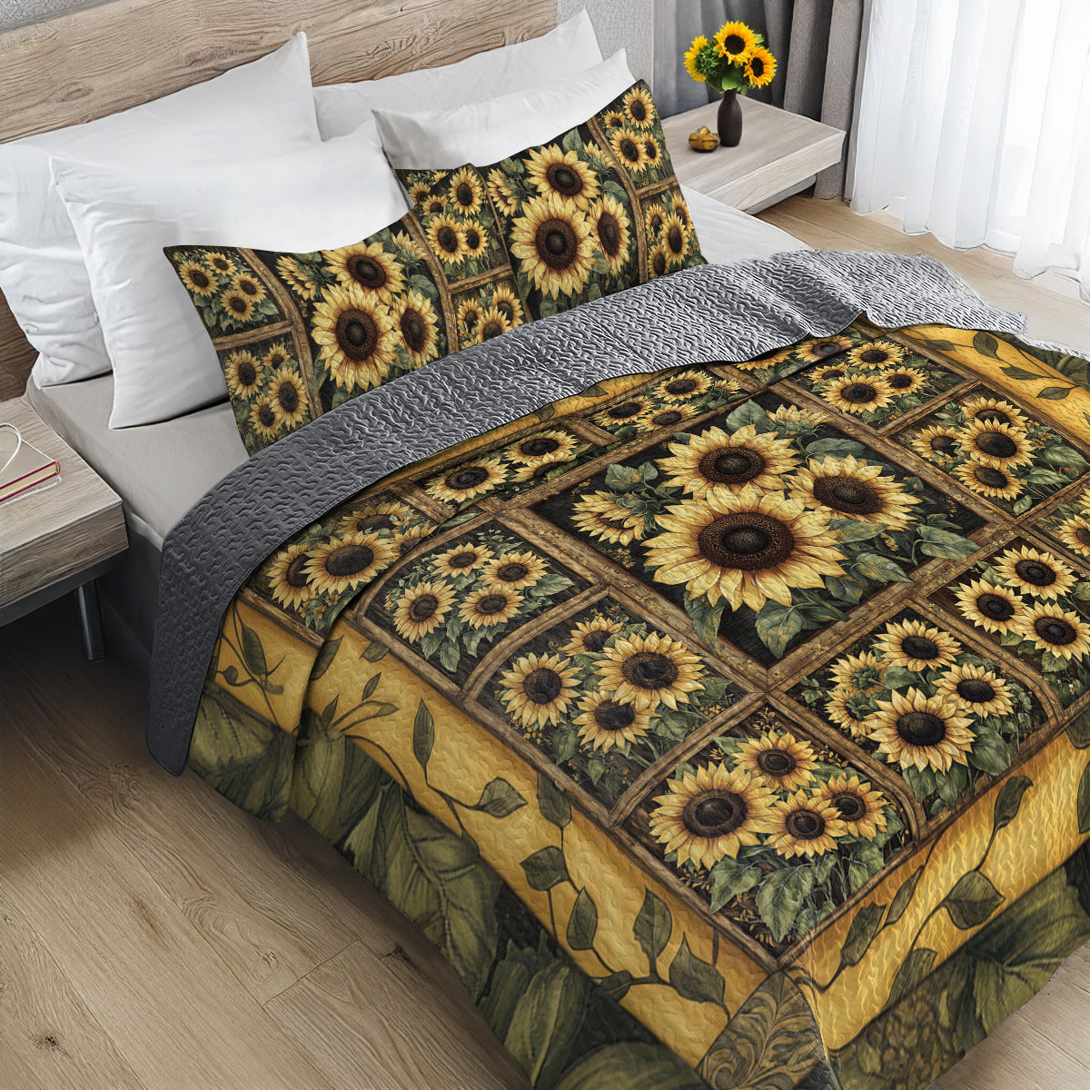 Shineful All Season Quilt 3-Piece Set Golden Sunflower Bliss