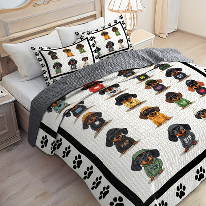 Shineful All Season Quilt 3-Piece Set Cool Dachshund Paw