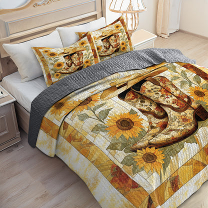 Shineful All Season Quilt 3-Piece Set Sunflower Cowboy Boot
