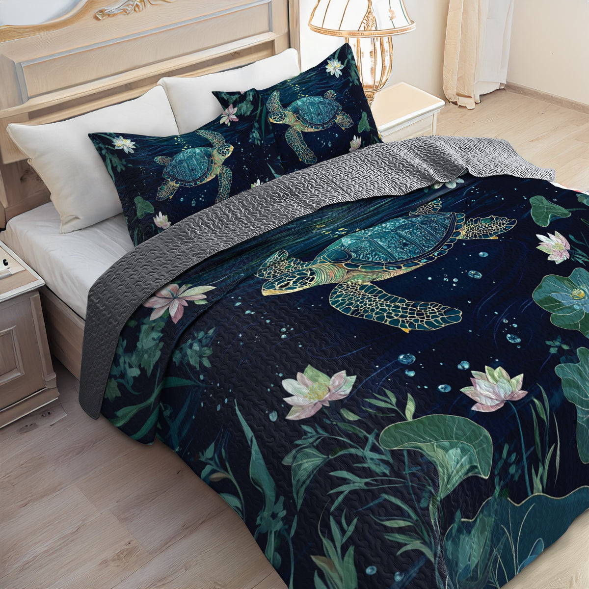 Shineful All Season Quilt 3-Piece Set Ocean Turtle