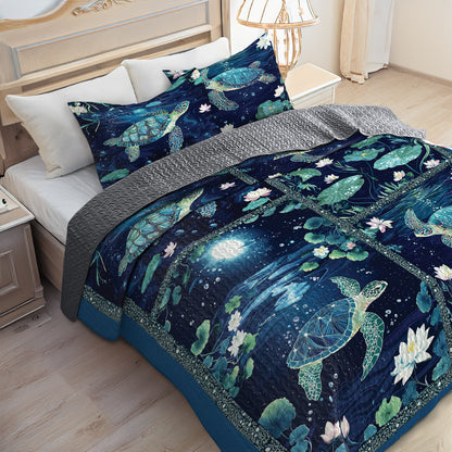 Shineful All Season Quilt 3-Piece Set Night Ocean Turtle
