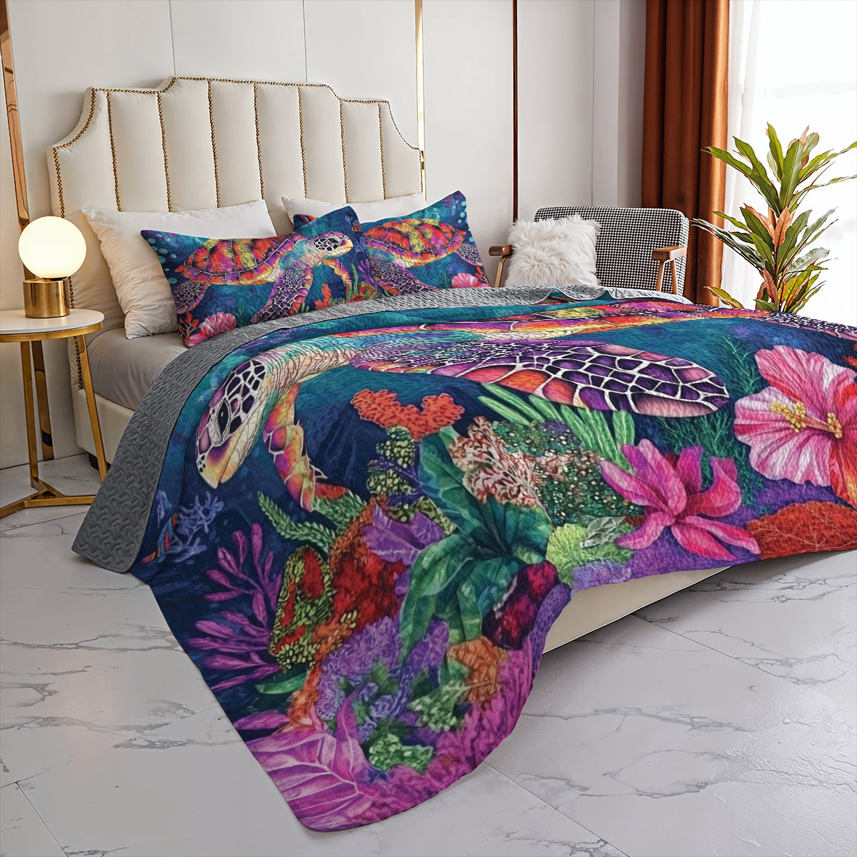 Shineful All Season Quilt 3-Piece Set Vibrant Sea Turtle Paradise