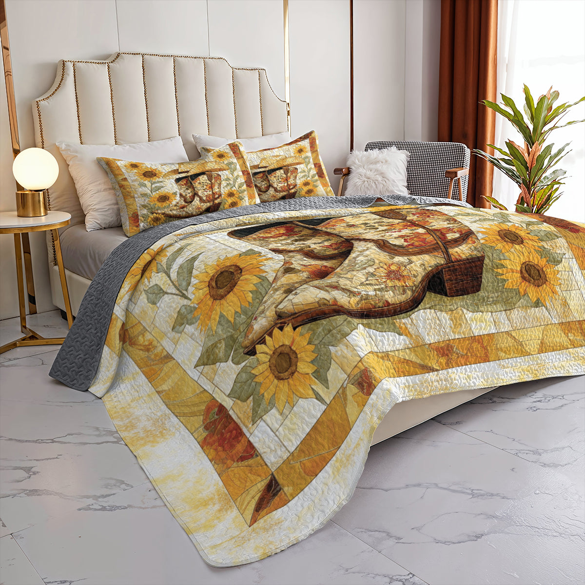 Shineful All Season Quilt 3-Piece Set Sunflower Cowboy Boot