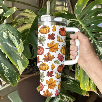 Shineful Tumbler Autumn Leaves & Pumpkins Pattern