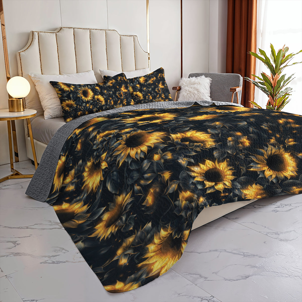 Shineful All Season Quilt 3-Piece Set Midnight Sunflower Glow