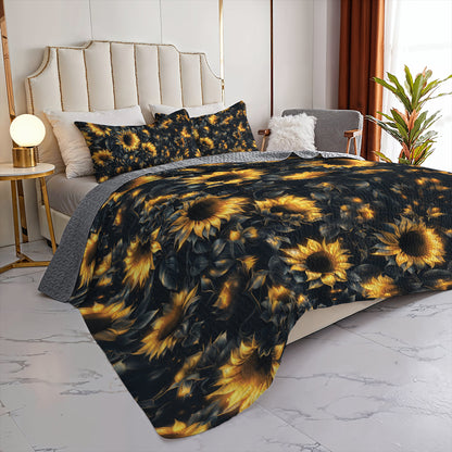 Shineful All Season Quilt 3-Piece Set Midnight Sunflower Glow