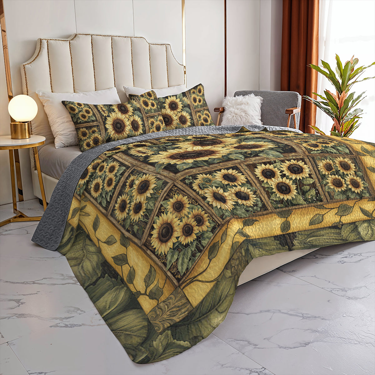 Shineful All Season Quilt 3-Piece Set Golden Sunflower Bliss