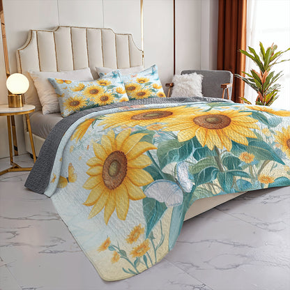 Shineful All Season Quilt 3-Piece Set Sunlit Bliss Sunflower