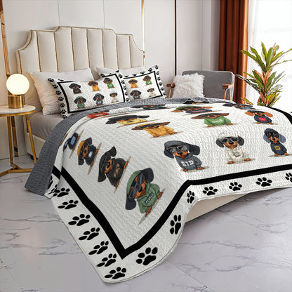 Shineful All Season Quilt 3-Piece Set Cool Dachshund Paw